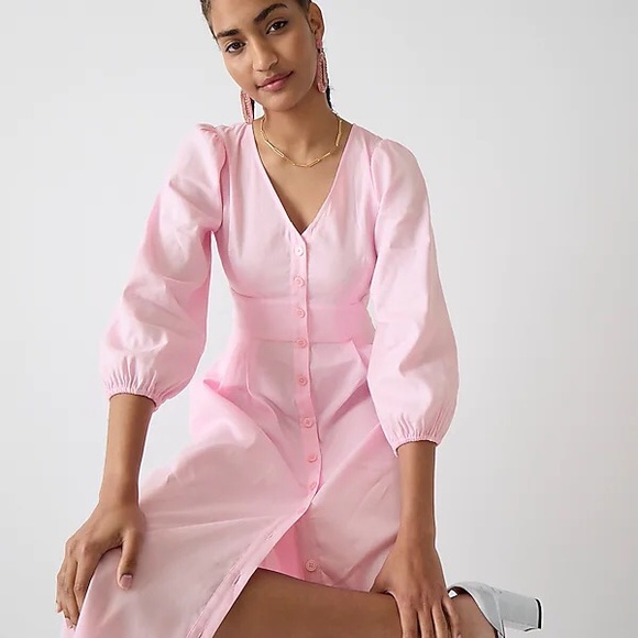 J CREW STRETCH BUTTON FRONT MIDI DRESS PINK NWT SZ MED - Picture 3 of 4